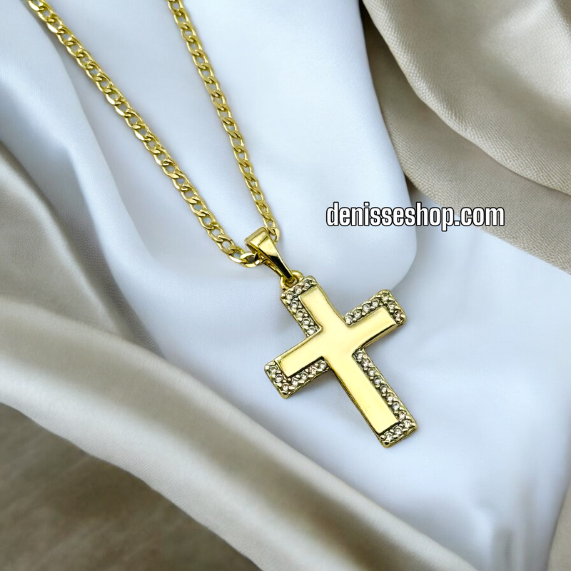 14K GOLD AND WHITE STONE CROSS PENDANT P482