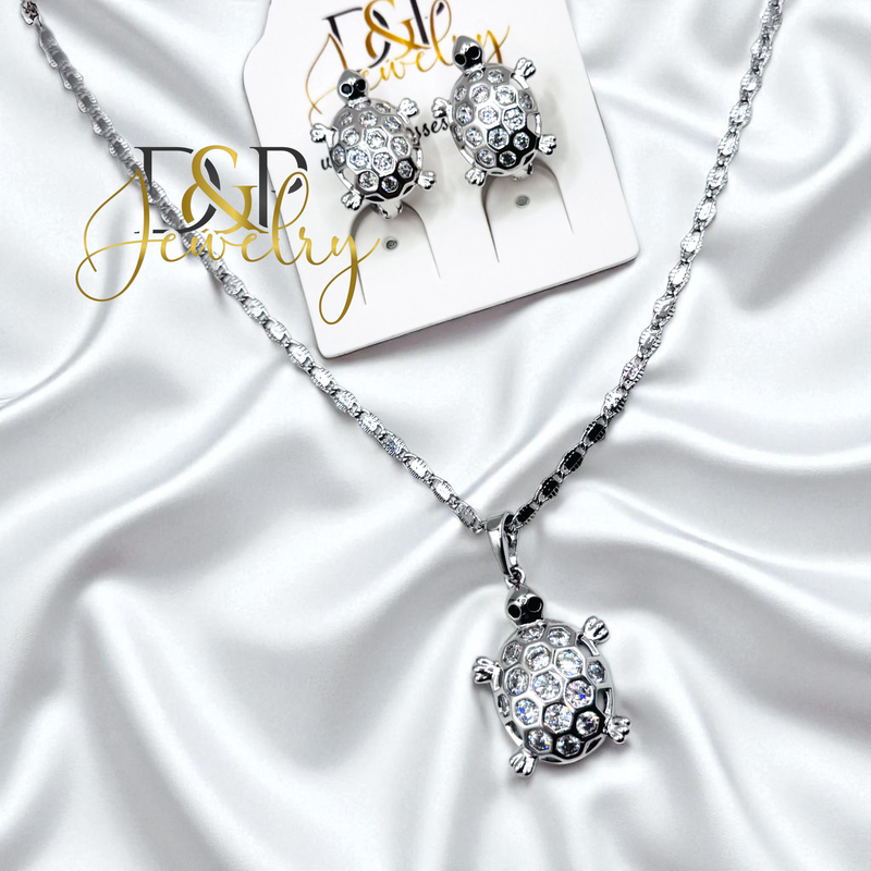 14K WOMAN SILVER TURTLE NECKLACE SET N287