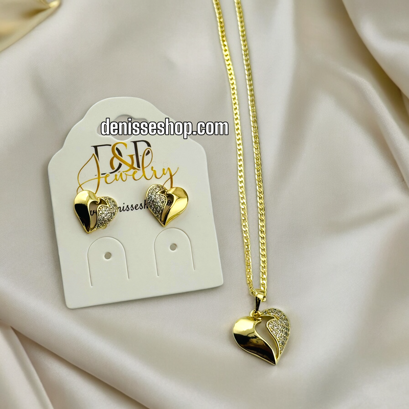 14K GOLD HEART NECKLACE SET 18&