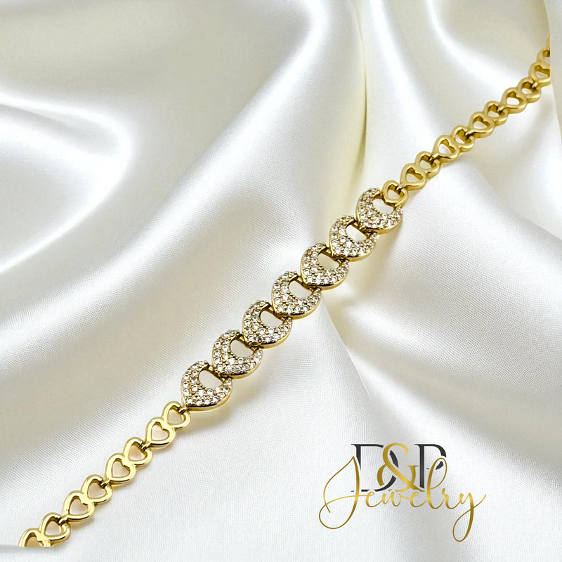 14K WHITE STONE HEART BRACELET BR821