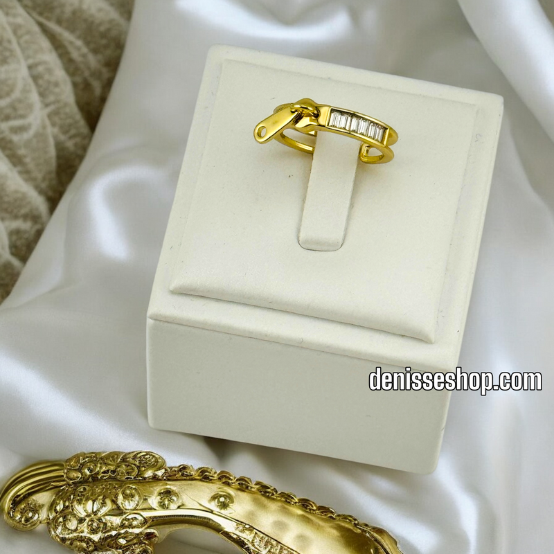 14K GOLD/ WHITE STONE ZIPPER  RING (ADJUSTABLE) RG251