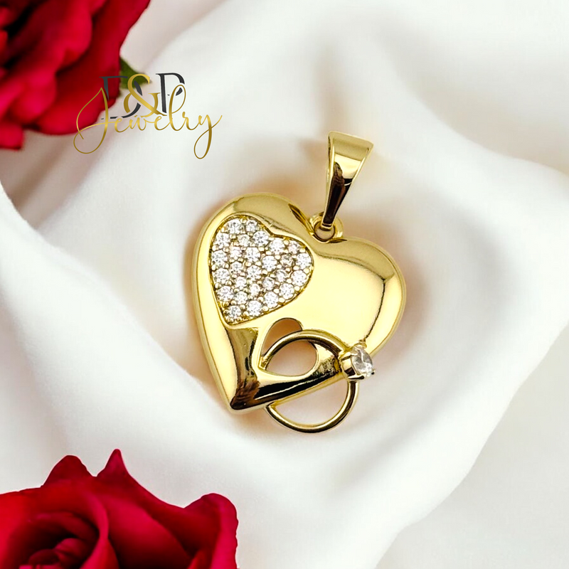 14K HEART AND RING PENDANT P824