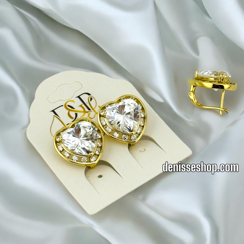 14K FASHION WHITE STONE HEART SHAPED EARRING E654