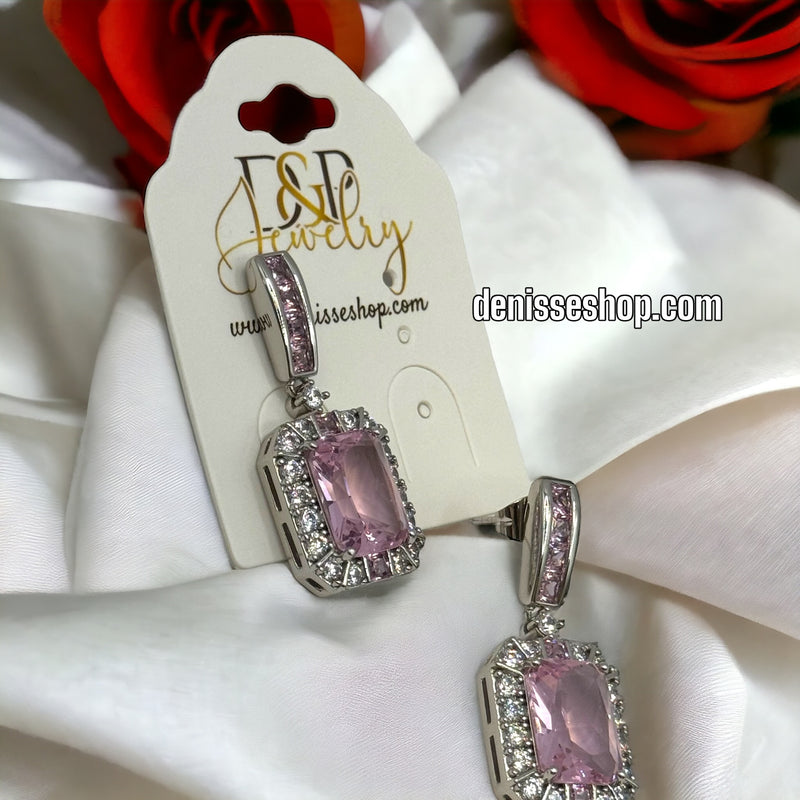 SILVER PINK ELEGANT EARRINGS E393