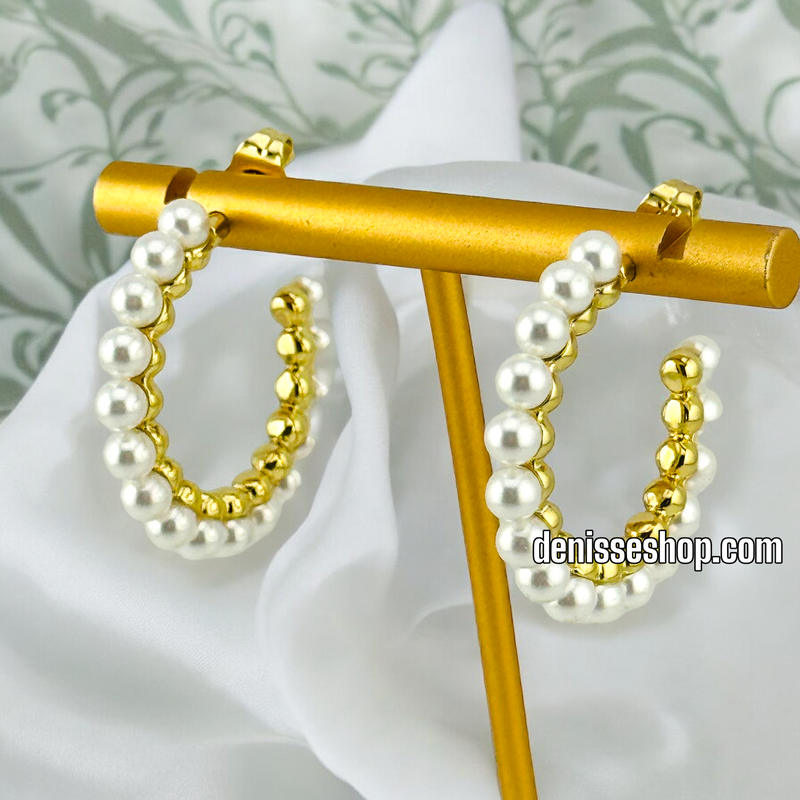 14K GOLD WHITE PEARL HOOP EARRING HP485