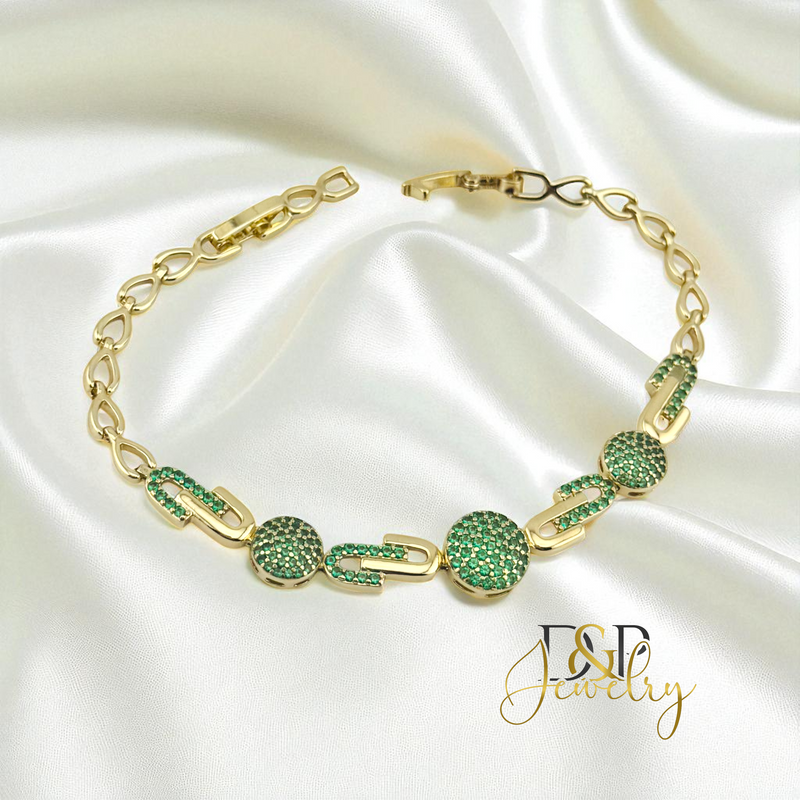 14K GOLD GREEN PAPERCLIP BRACELET BR845