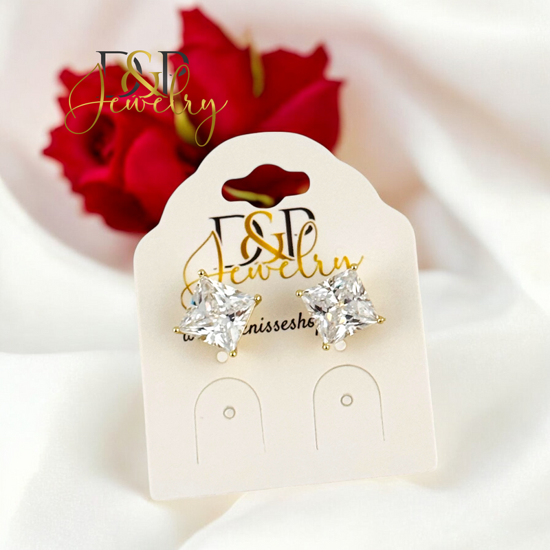 14K SQUARE WHITE EARRING E891