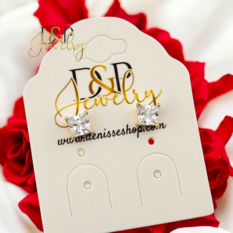14K SQUARE WHITE STONE EARRING E889