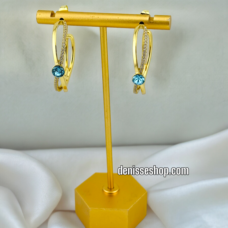 14K BLUE STONE HOOPS HP421