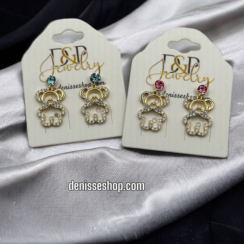 14K BLUE BEAR EARRINGS E555