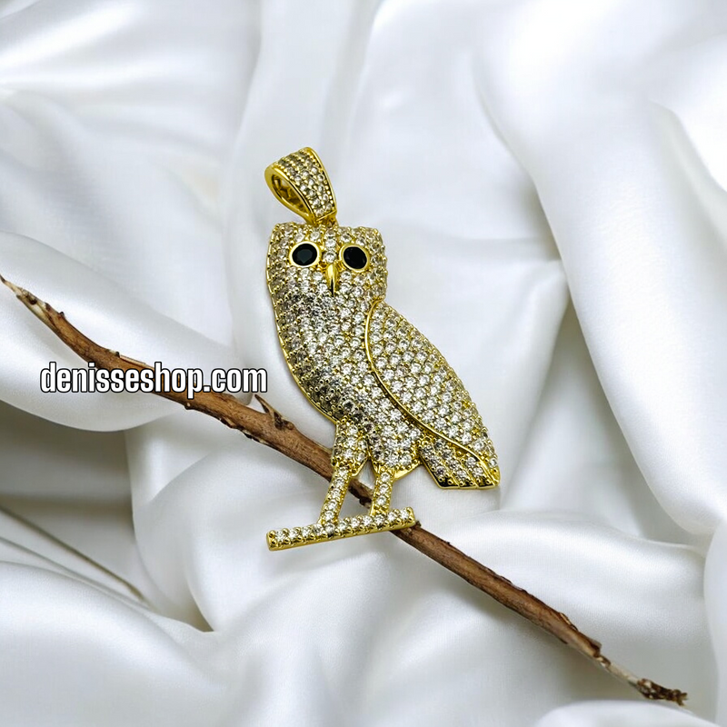 14K FASHION WHITE STONE OWL PENDANT P467