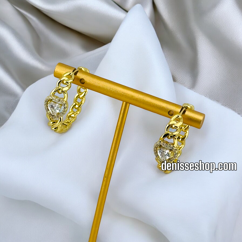 14K WHITE HEART STONE  HOOP EARRING HP538