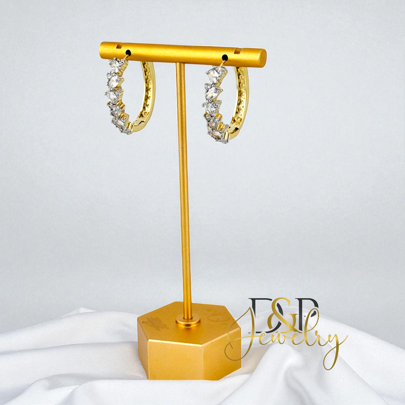 14K WHITE STONE HOOP EARRING HP793