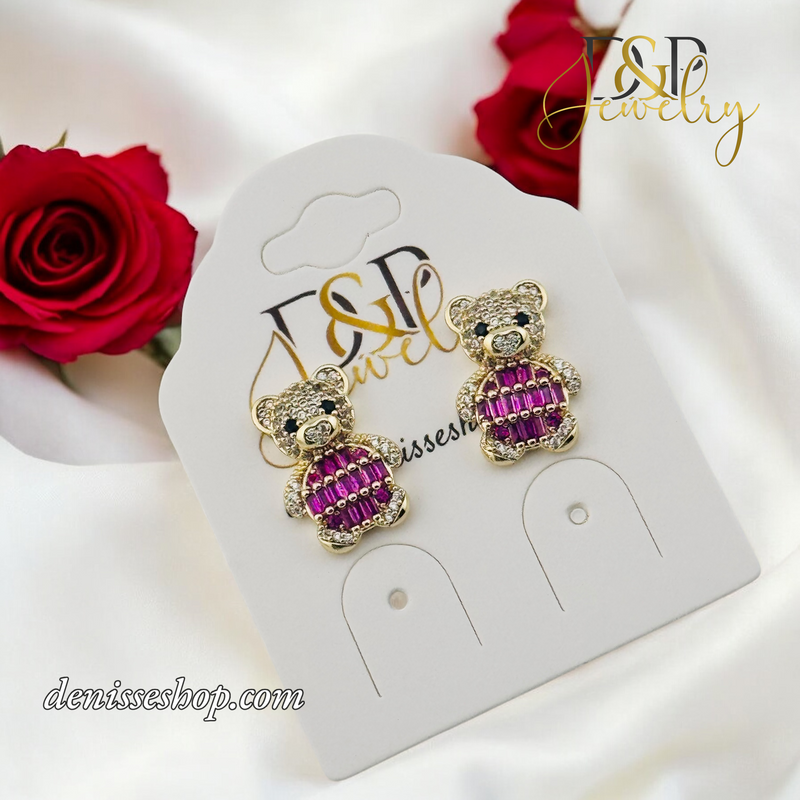 14K HOT PINK BEAR EARRING E819