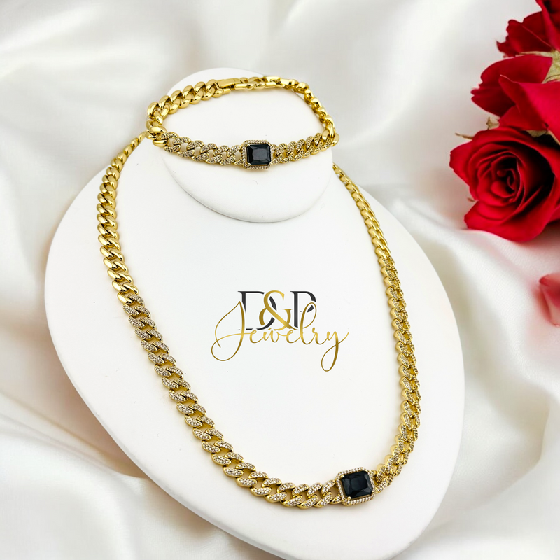 14K FULL DIAMONDS BLACK MONACO NECKLACE SET N236