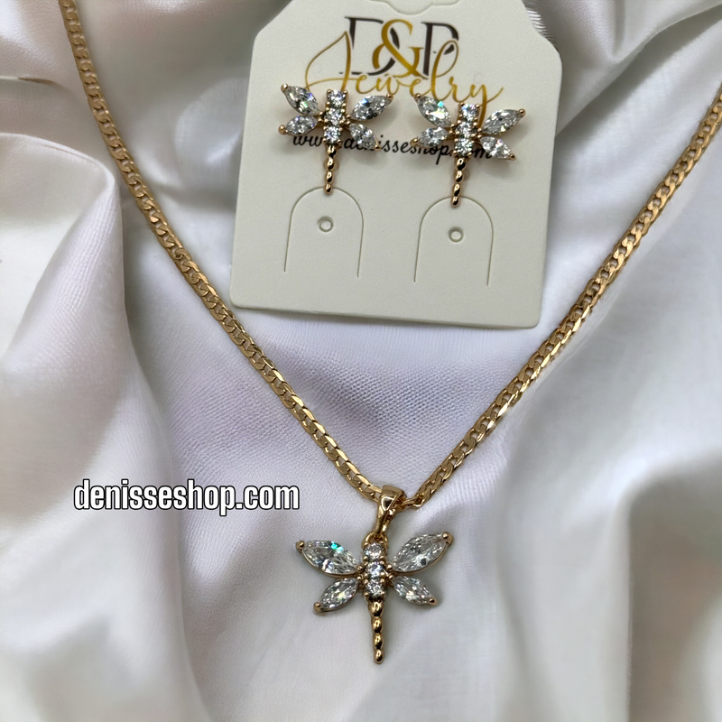 14K WHITE DRAGONFLY NECKLACE SET SIZE 18&