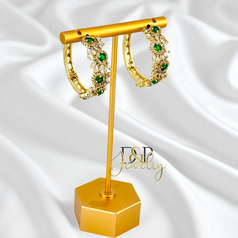14K GOLD /LONG COLOR STONES 3 VARIANTS HOOP EARRING HP814