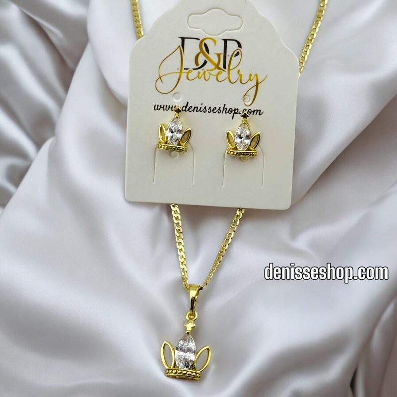 14K WOMAN/GIRL CROWN NECKLACE SET N162