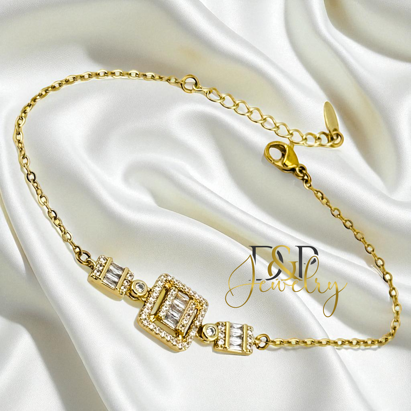 14K DAINTY WHITE STONE BRACELET BR823