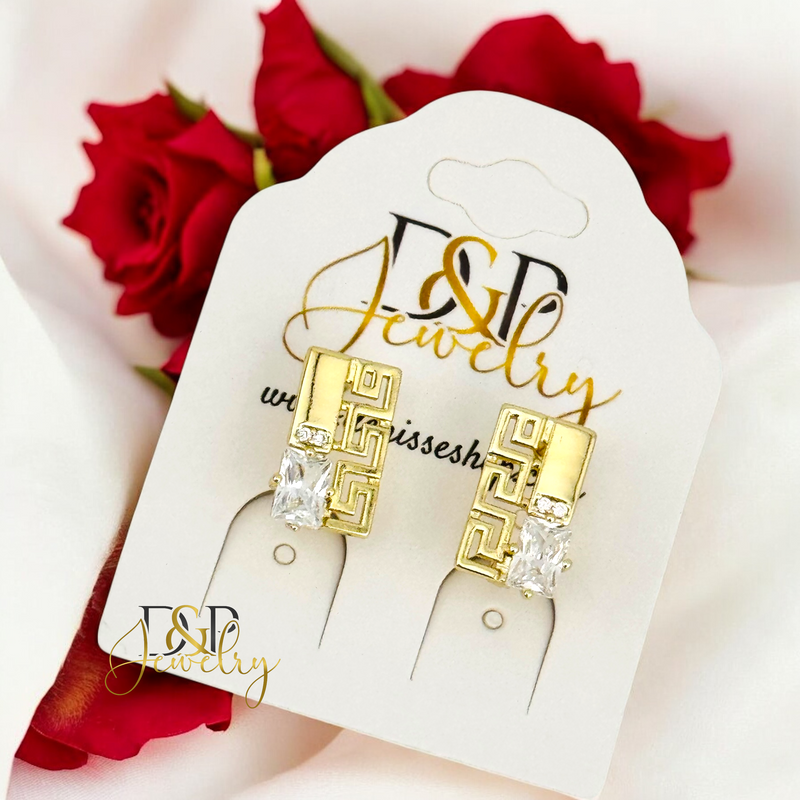 14K FANCY SHINY DESIGN EARRING E885