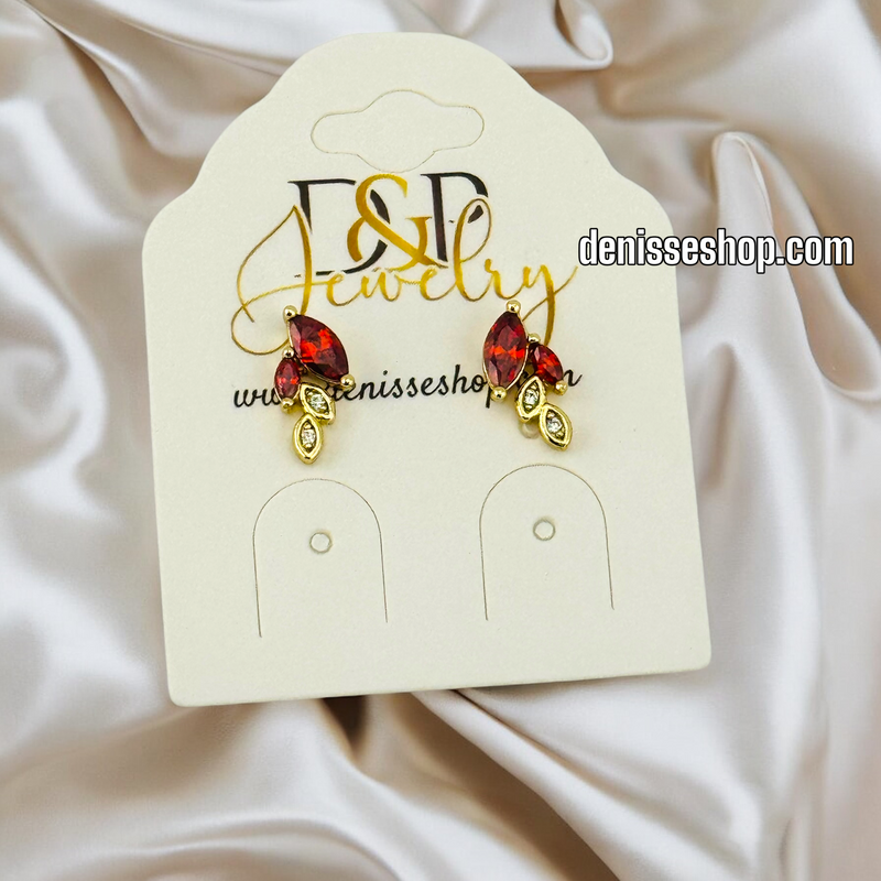 14K GOLD / RED STONE  EARRING E661