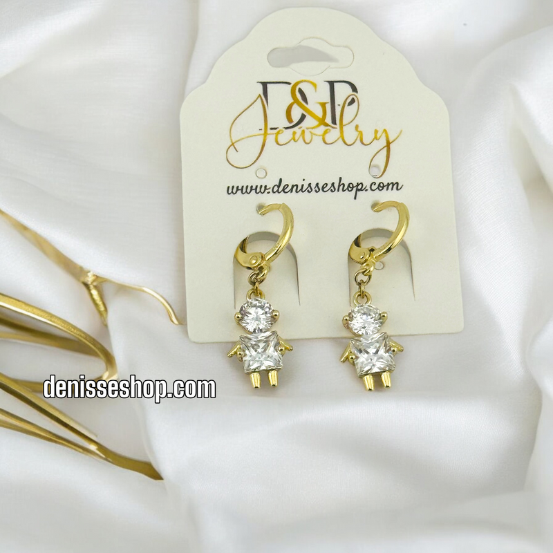 14K GIRL SHAPE WHITE STONE EARRING E634