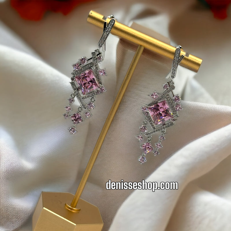 Silver Pink Stone Earrings E335