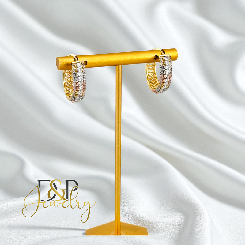 14K GOLD /WHITE STONE FASHION HOOP EARRING HP744