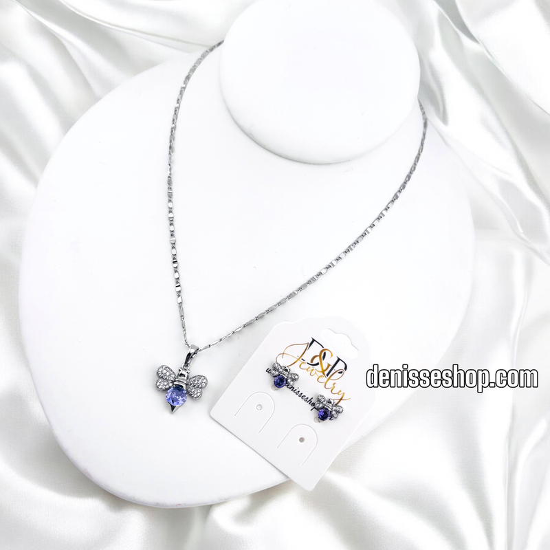 WOMEN/GIRL FASHION SILVER PURPLE BEE NECKLACE SET N229