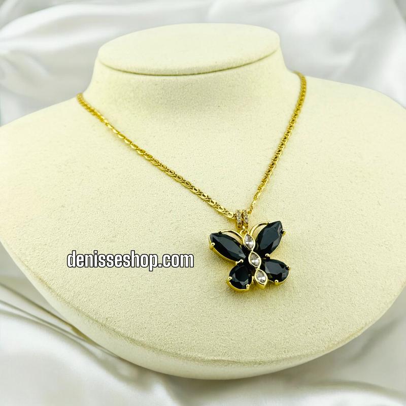 14K BLACK STONE BUTTERFLY PENDANT P472