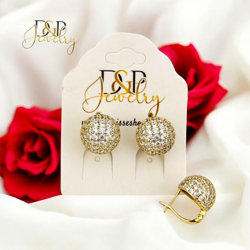 14K WHITE STONES BALL EARRING E879