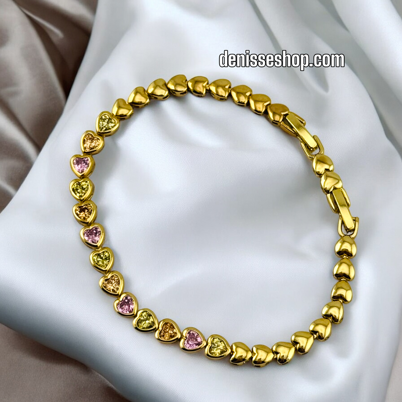 14K MULTICOLOR HEARTS BRACELET  BR510