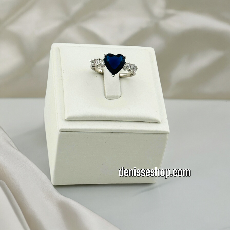 SILVER DARK BLUE HEART RING RG188