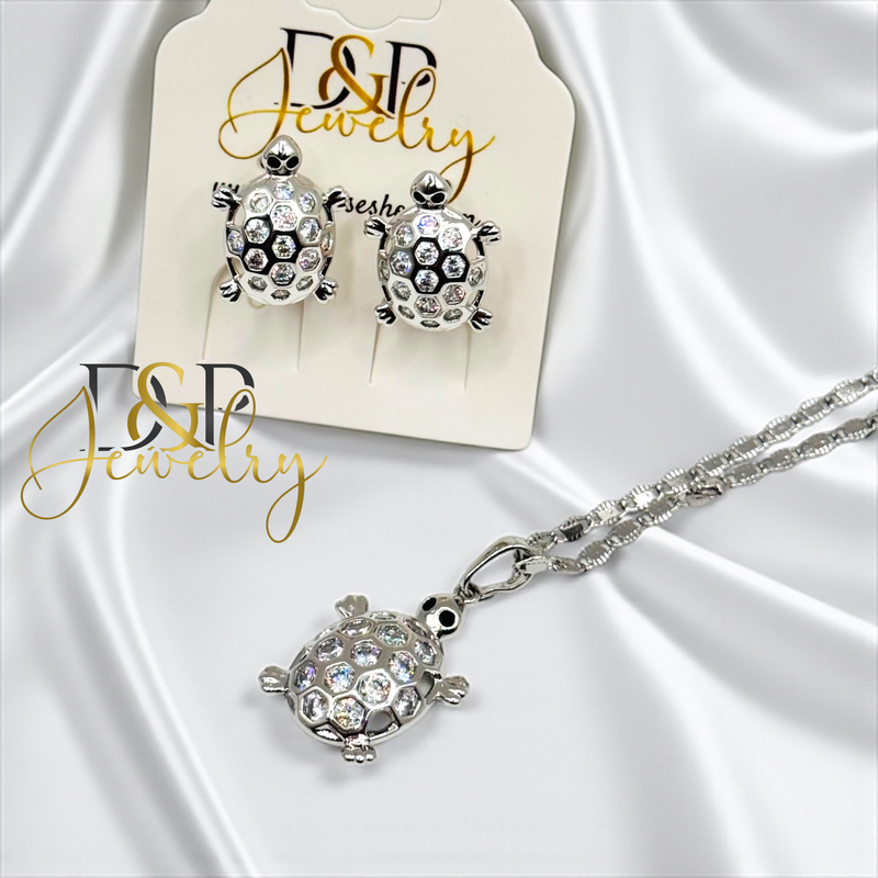14K WOMAN SILVER TURTLE NECKLACE SET N287