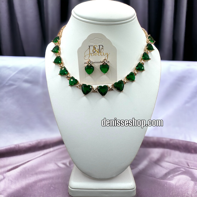 14K GREEN HEART NECKLACE SET C1192