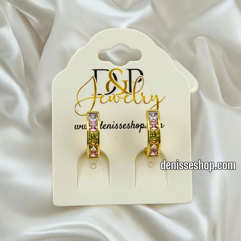 14K GOLD MULTICOLOR STONE HOOP EARRING HP483