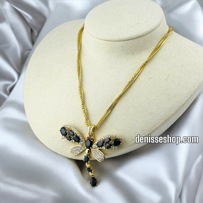 14K WOMEN/ BLACK DRAGON FLY NECKLACE N142