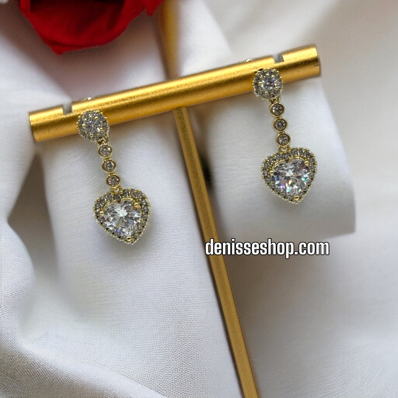 14K WHITE STONE HEART EARRINGS E349