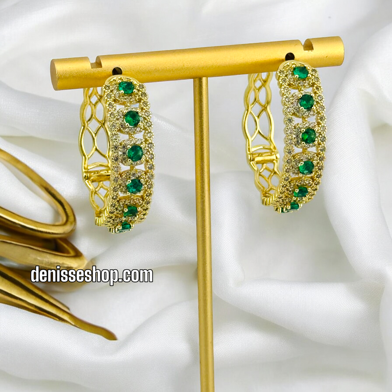 14K GREEN STONE HOOPS HP472