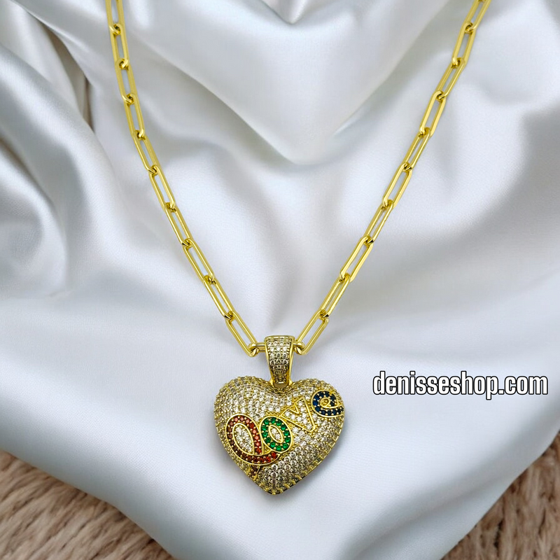 14K MULTI COLOR FASHION HEART/ LOVE NECKLACE P473