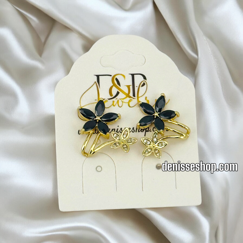 14K BLACK FLOWER EARRING E728