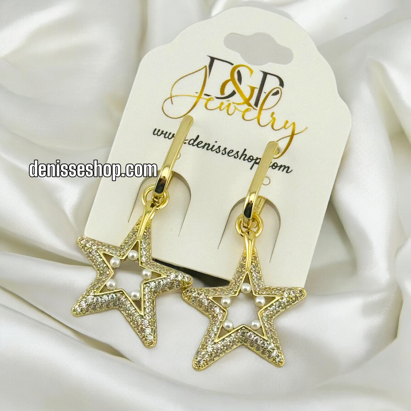 14K WHITE STONE STAR EARRING E630