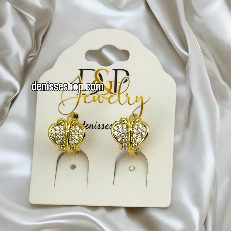 14K WHITE STONE BUTTERFLY HOOP EARRING HP549