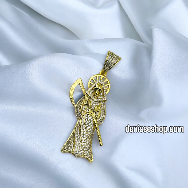 14K MEN DIAMONDS SANTA MUERTE CHARM P619