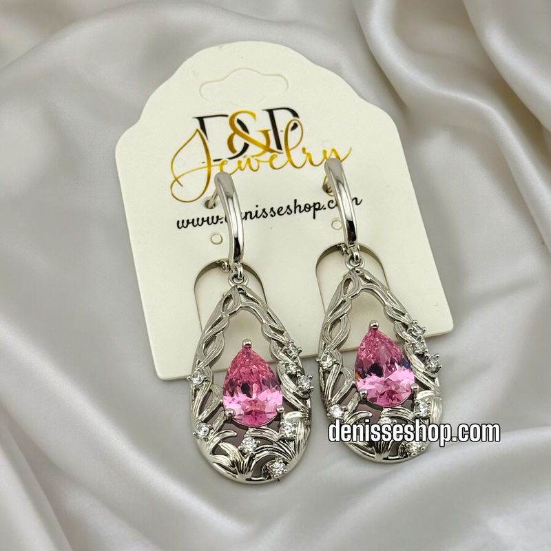 SILVER PINK STONES EARRINGS E532