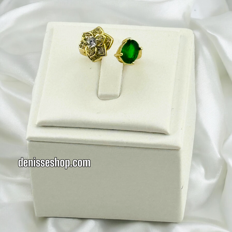 14K ADJUSTABLE FLOWER GREEN STONE RING RG214