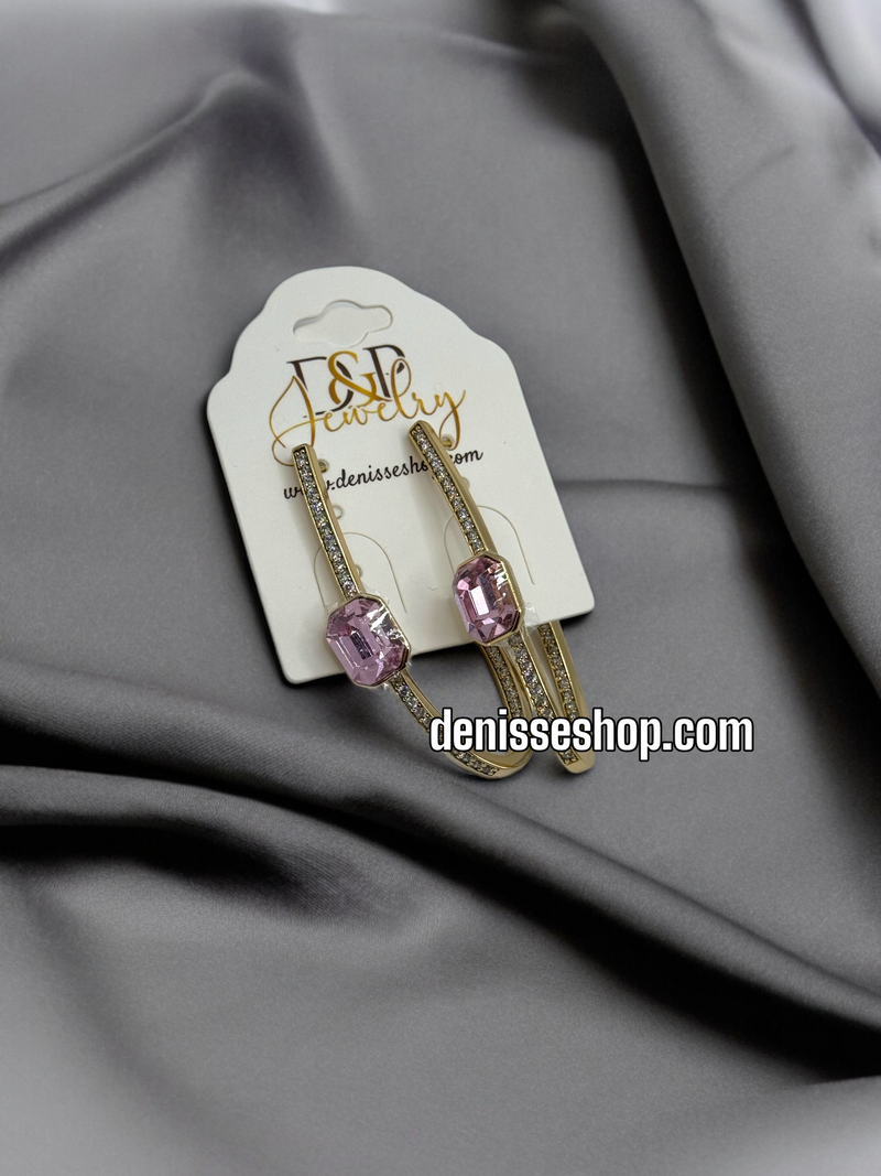 14K PINK STONE HOOPS HP364