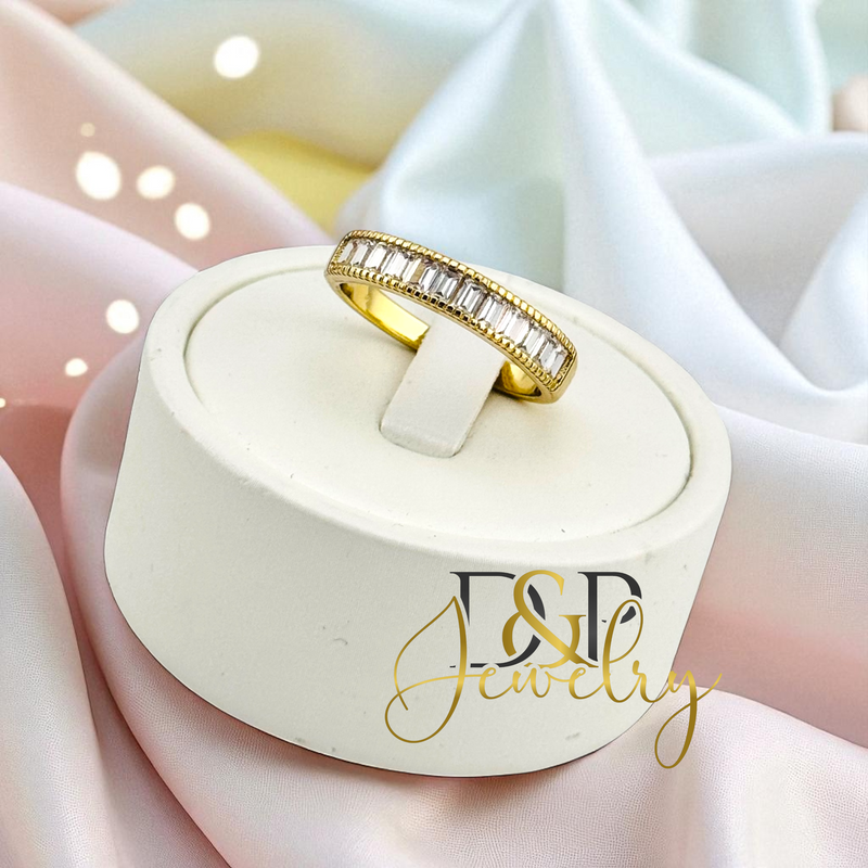 14K WHITE STONE BAND RING RG390