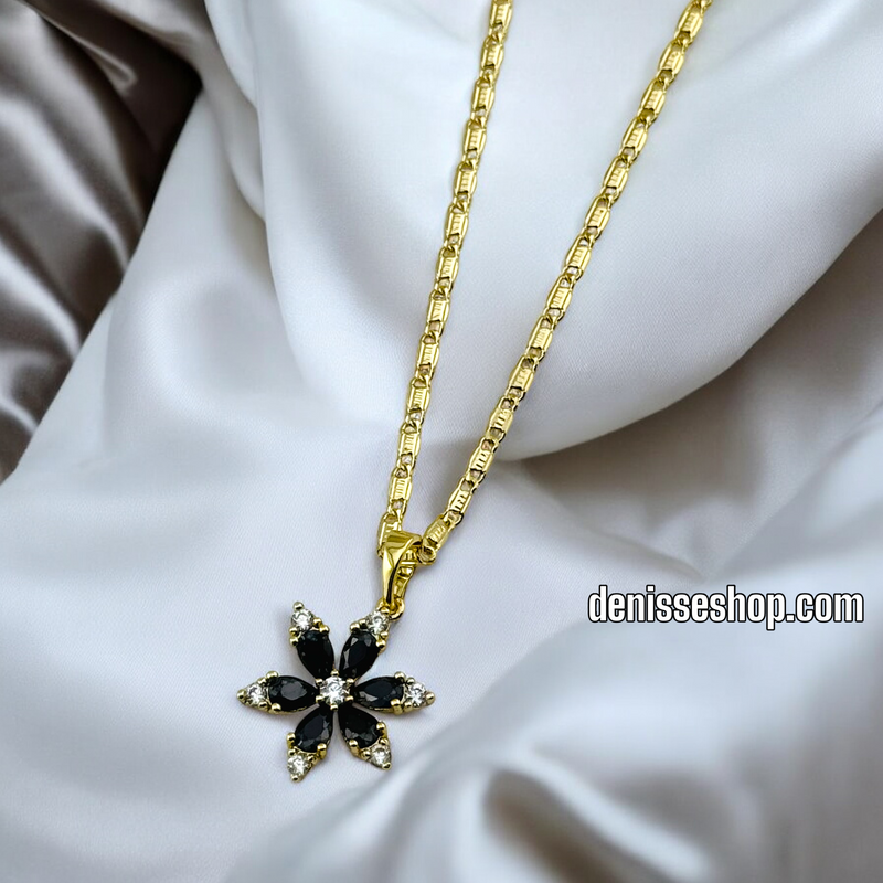 14K CUTE BLACK FLOWER PENDANT P514