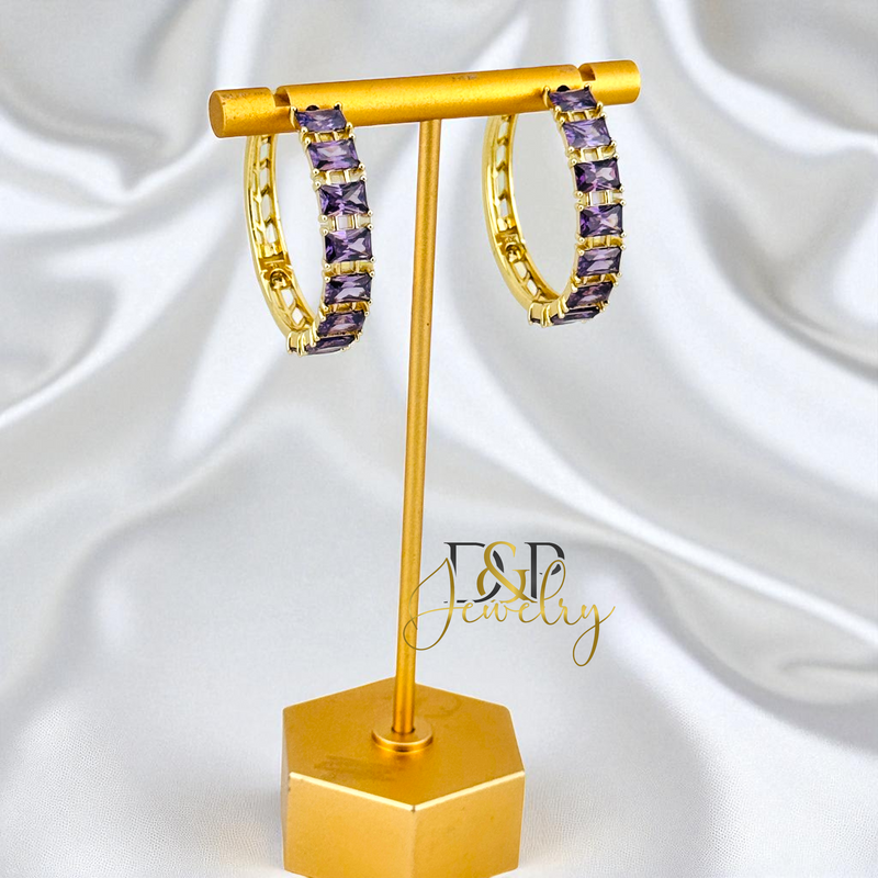 14K GOLD /LONG COLOR STONES HOOP 2 VARIANT EARRING HP817